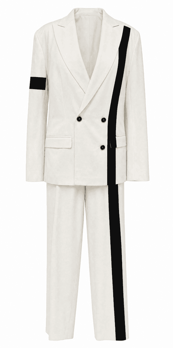Traditional White Single Breast Suit with Black Accents 