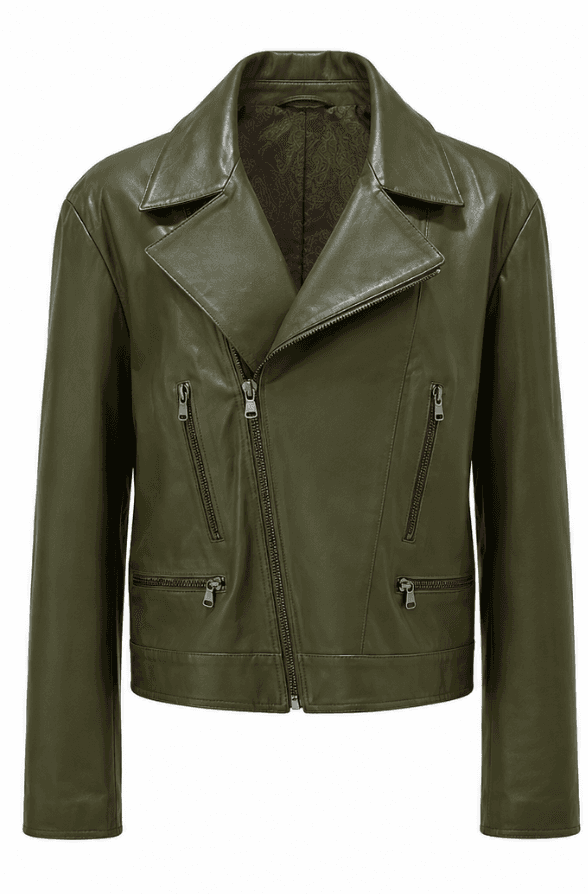 Olive Leather Moto Jacket 