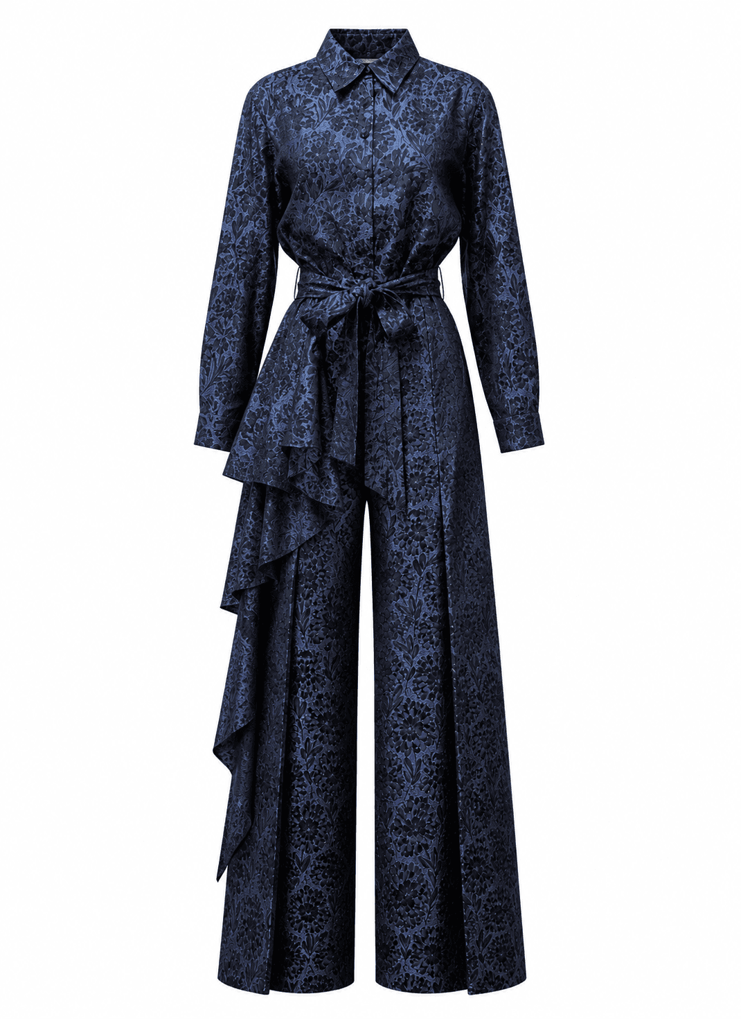 Blue Floral Jacquard Two-Piece Set