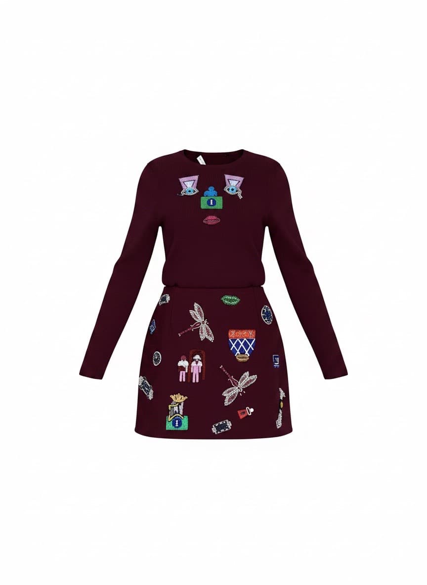 Embellished Surrealist Sweater Dress 