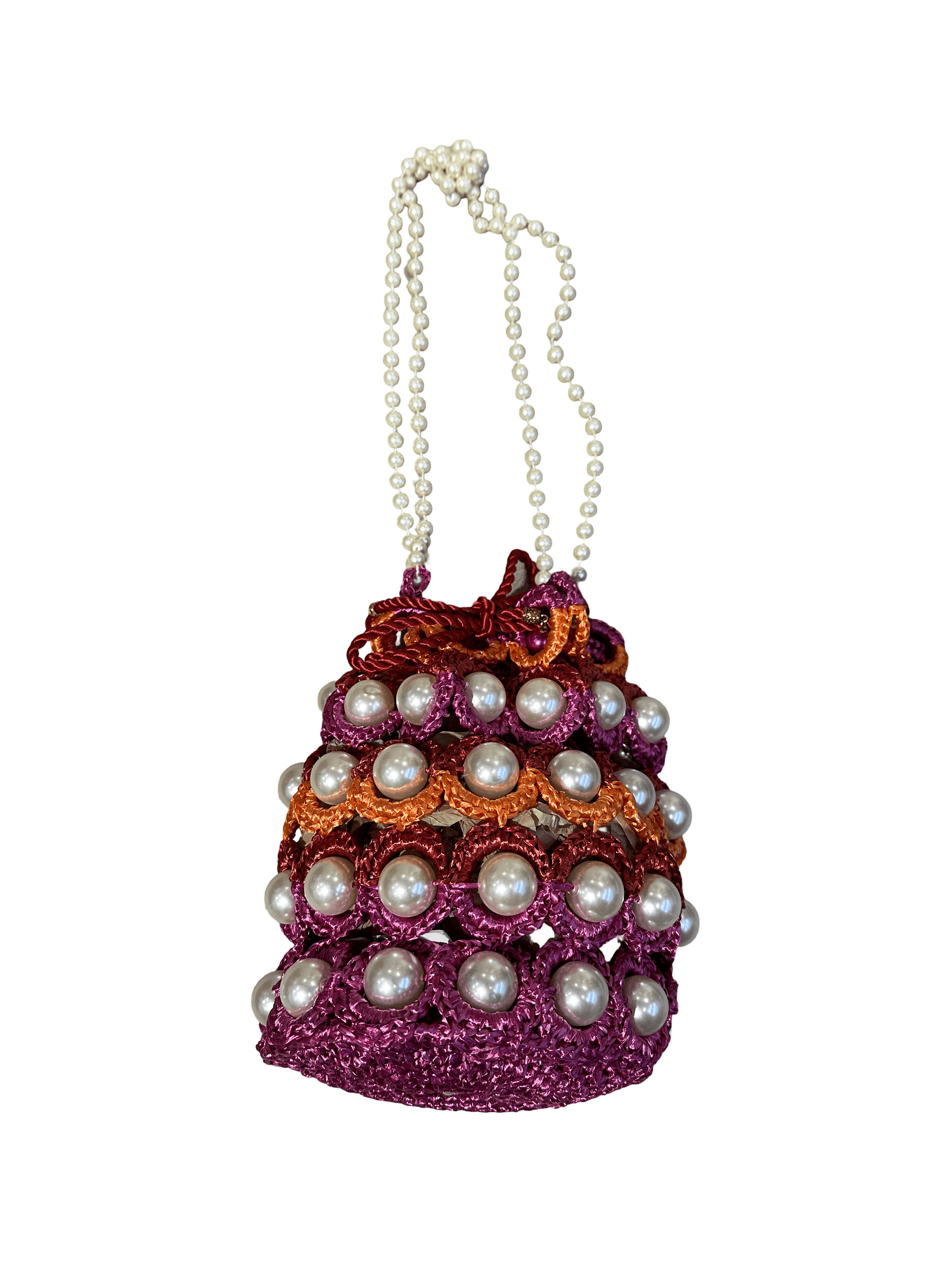 Pearl-Embellished Crochet Bucket Bag