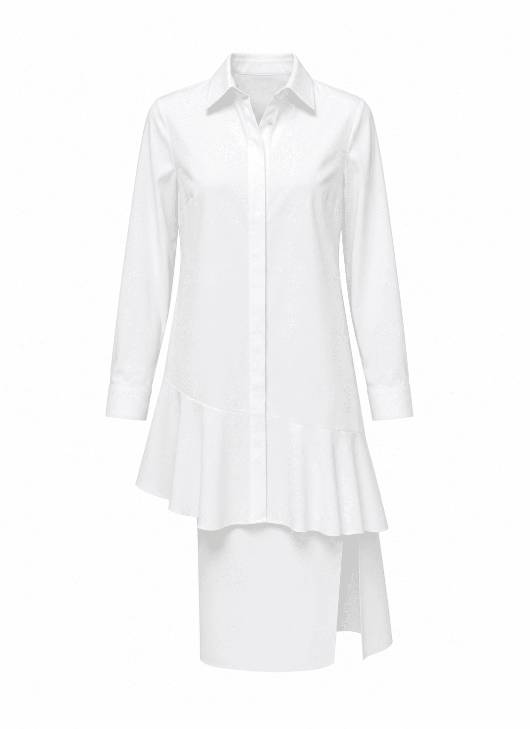 White Button-Up Shirt with Side Train 