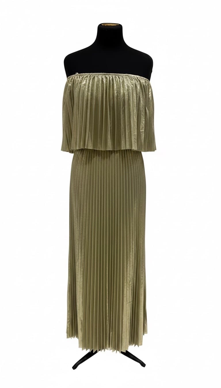 Pleated off the shoulder gown 