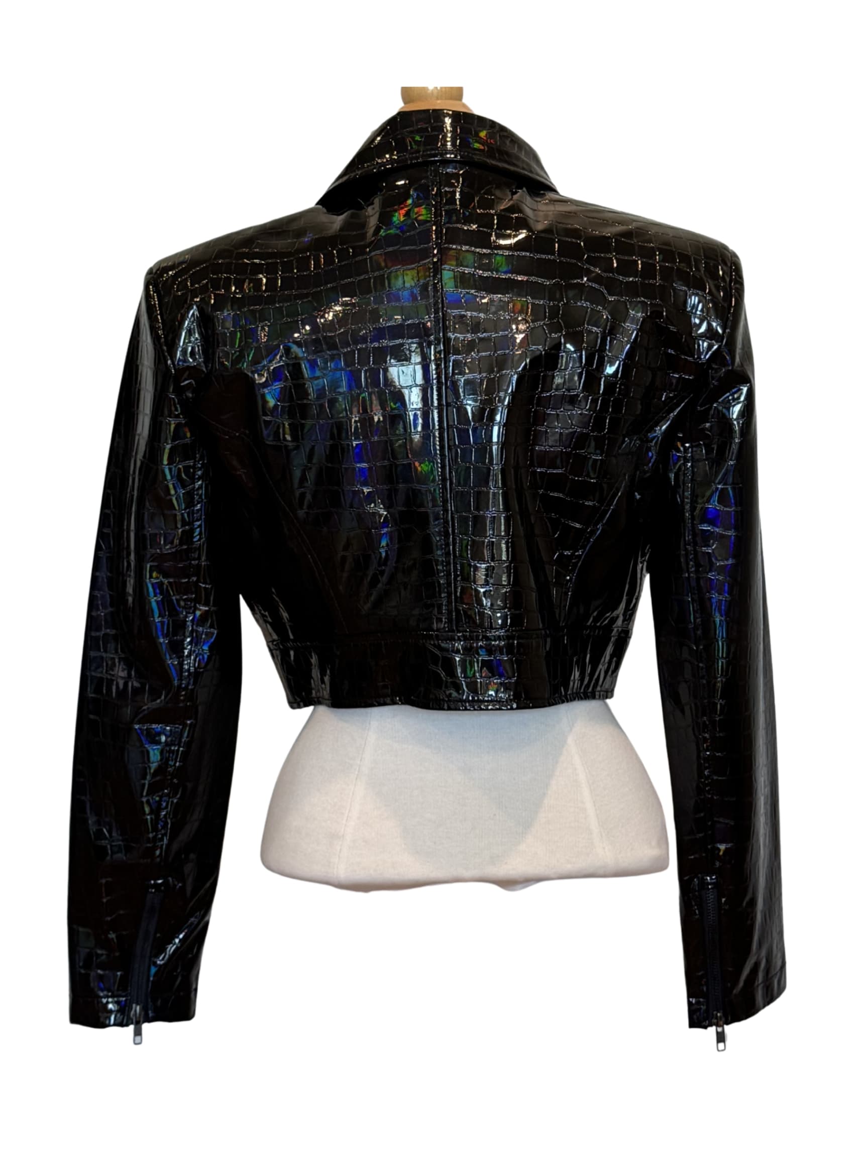 Black Croc-Embossed Cropped Jacket