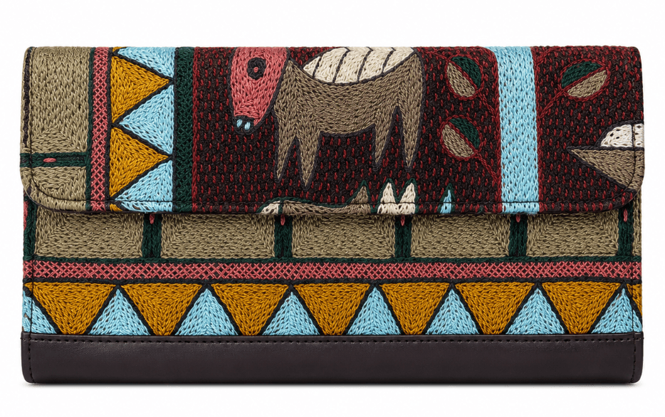 Embroidered Foldover Clutch Wallet 