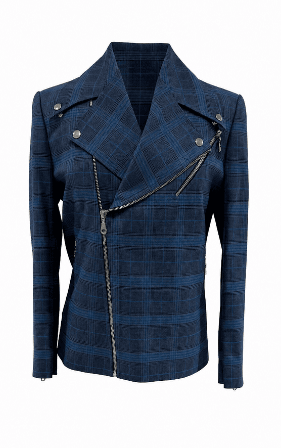 Plaid Motorcycle Style Jacket with Zippers 