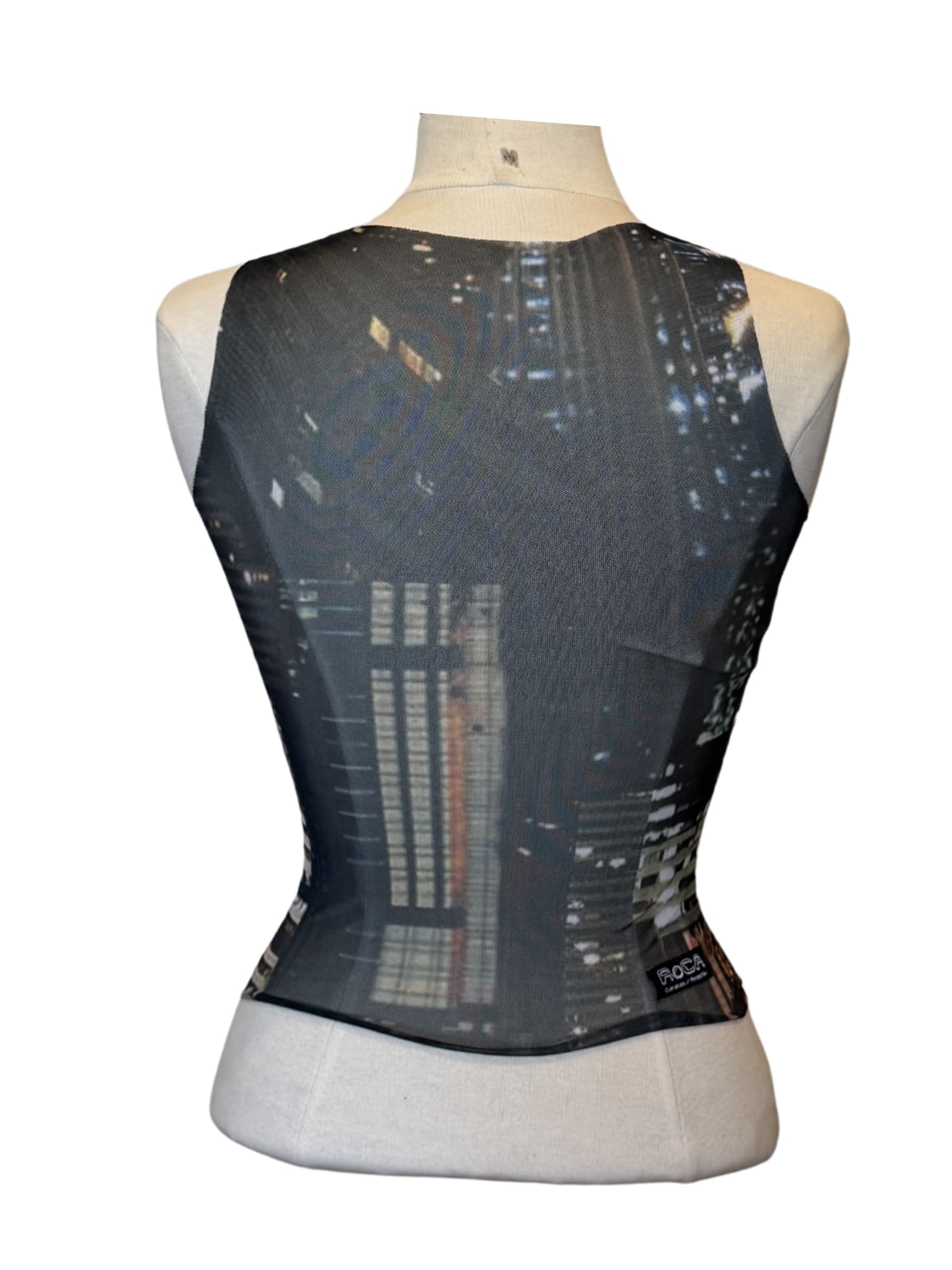  Caracas night printed mesh sleeveless top