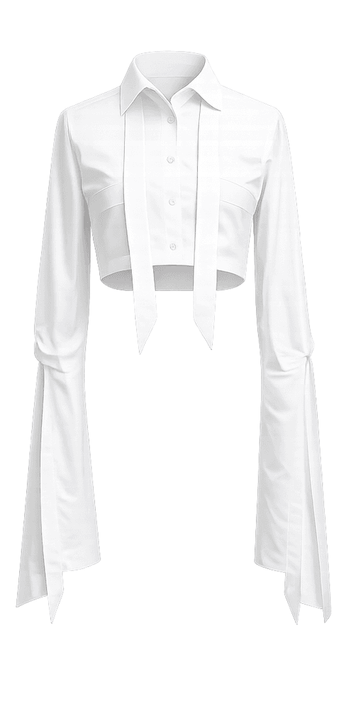 White Cropped Shirt with Extended Cuffs