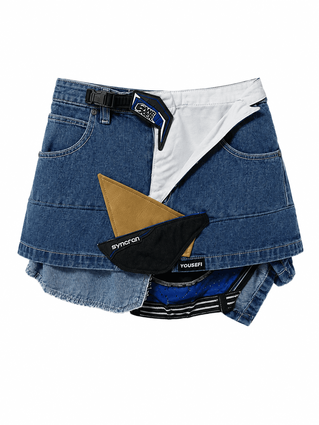 Deconstructed Moto Denim Mini Skirt