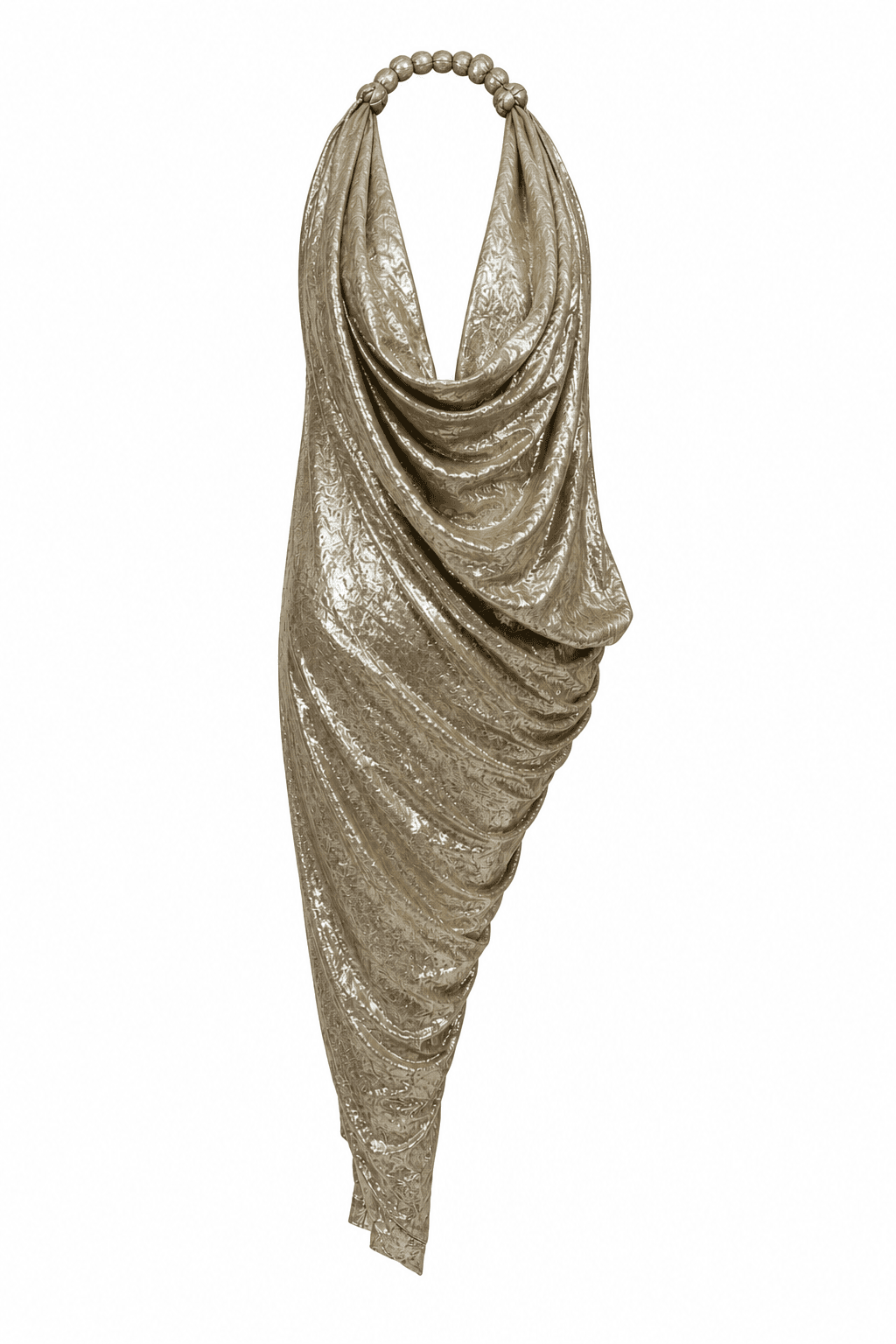 Metallic Cowl Neck Halter Dress 