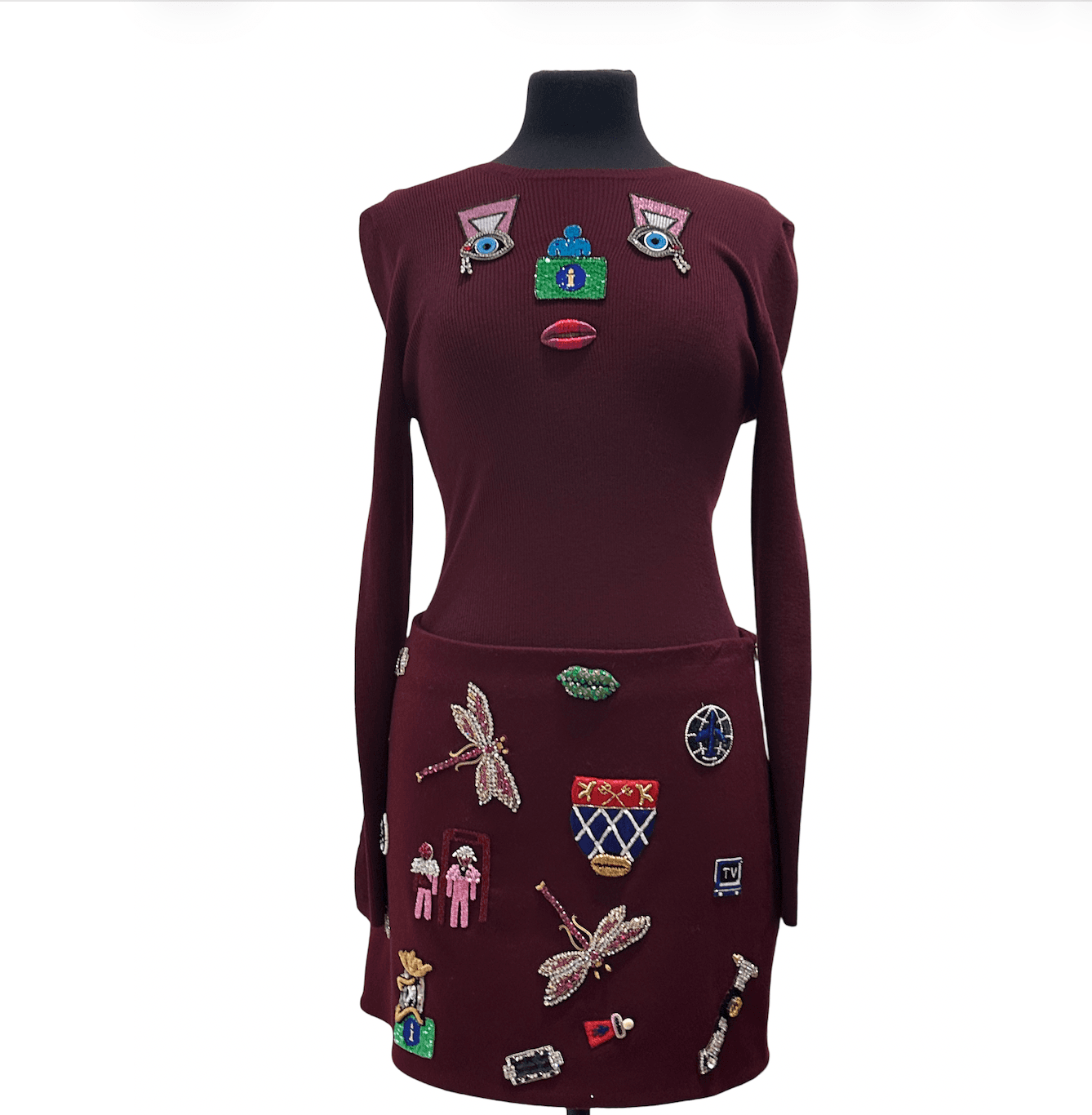 Embellished Surrealist Sweater Dress