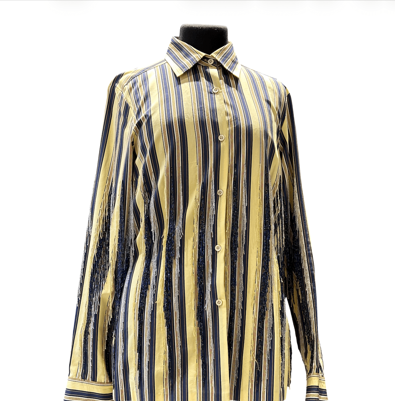 Fringed Stripe Button-Down Shirt