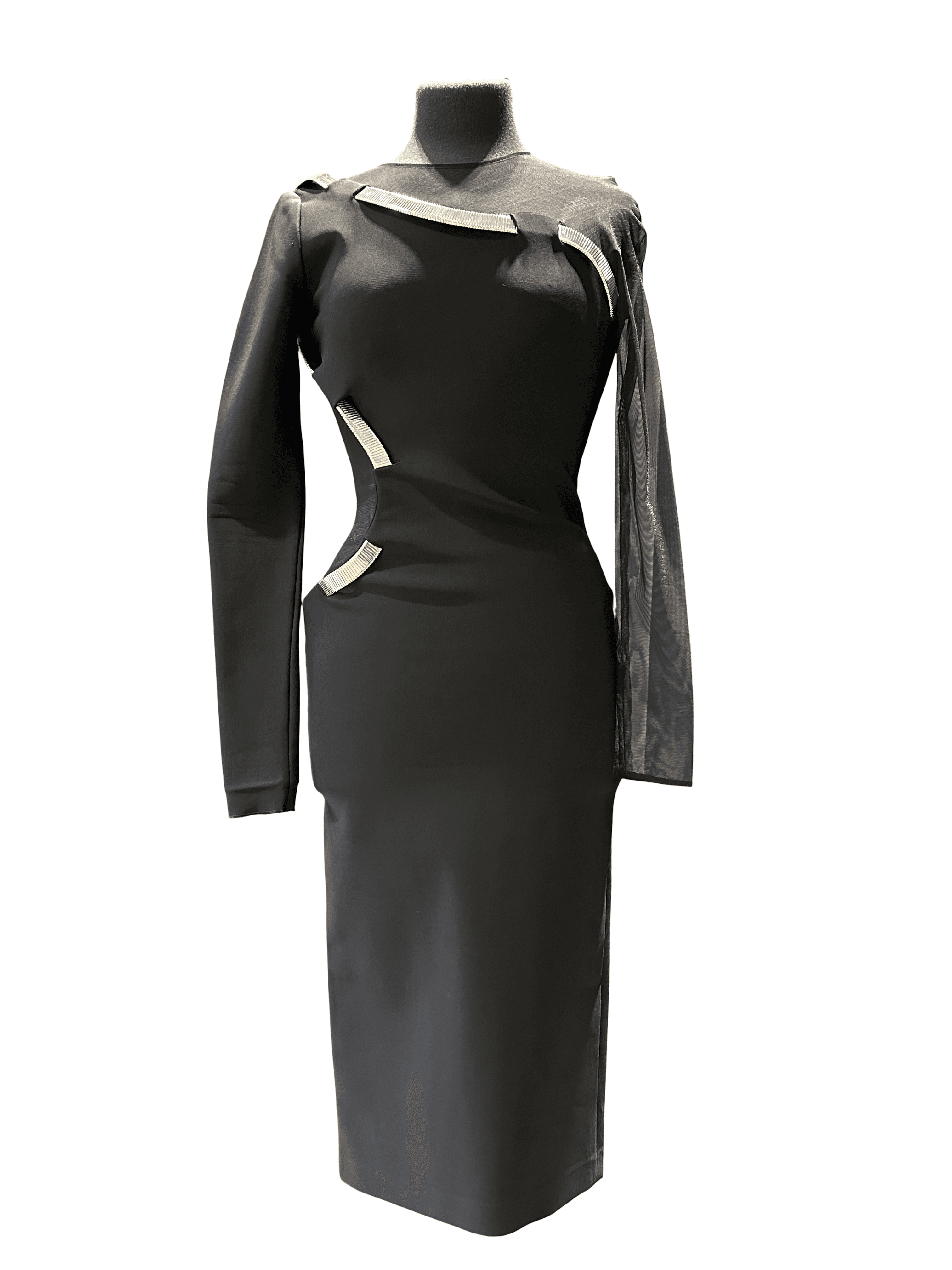 Asymmetric Cutout Black Midi Dress