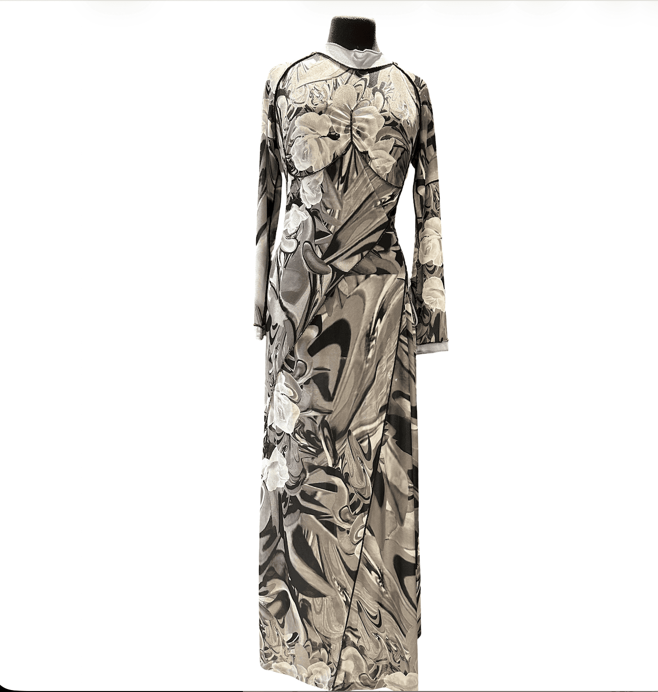 Metallic Floral Open-Back Gown