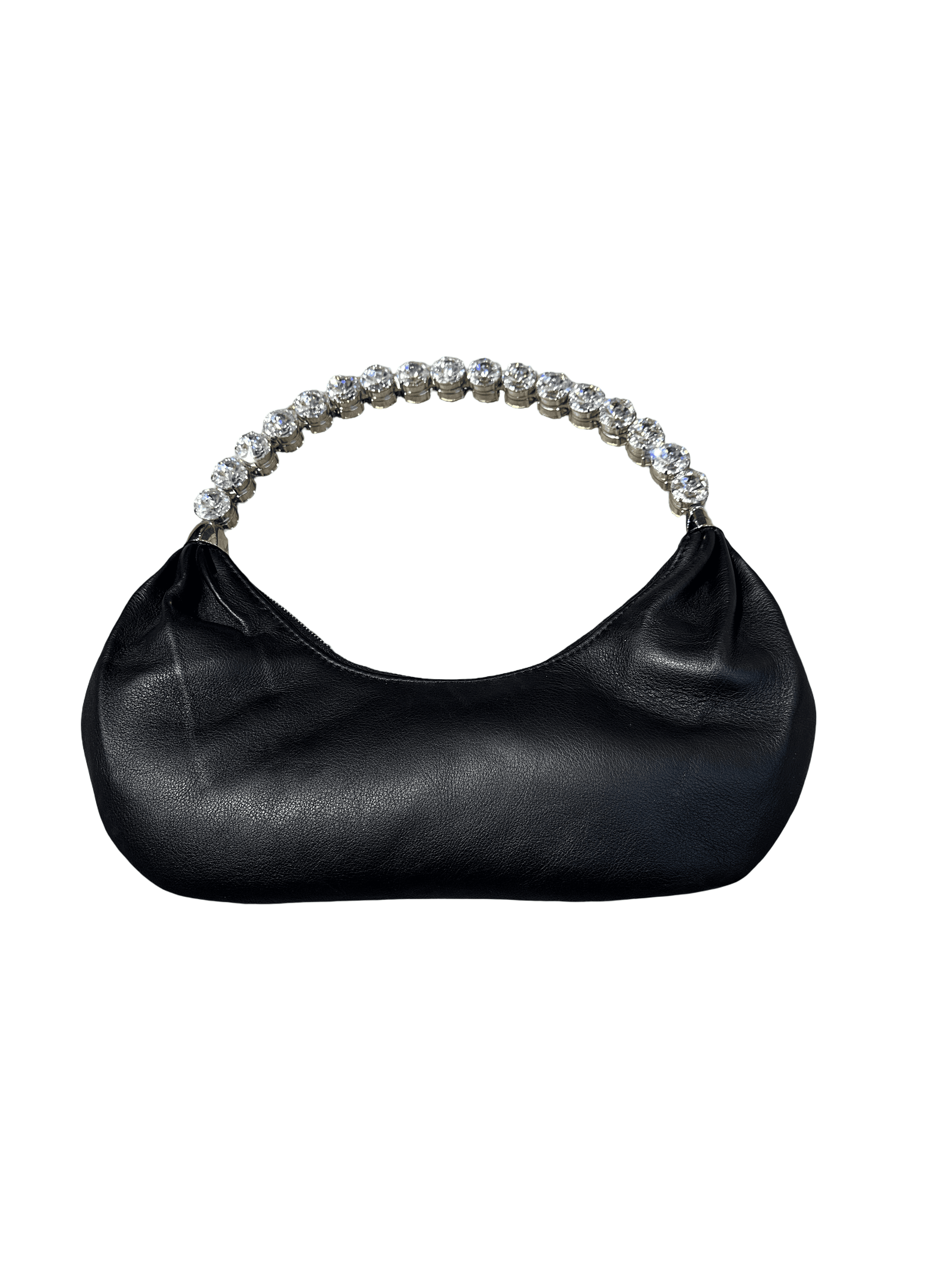 Black Leather Crystal Handle Bag