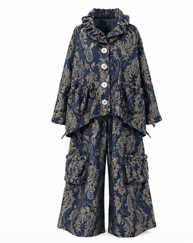 Navy Damask Jacket & Pant Set