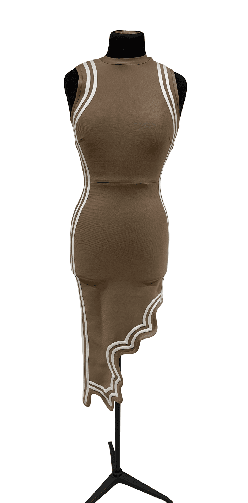 Abstract cut brown/white dress