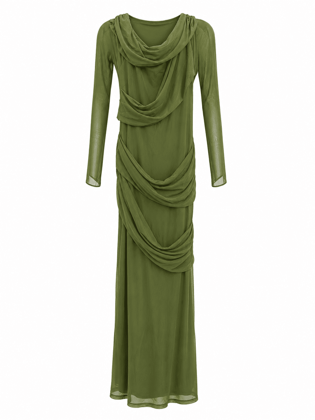 Draped Mesh Maxi Dress