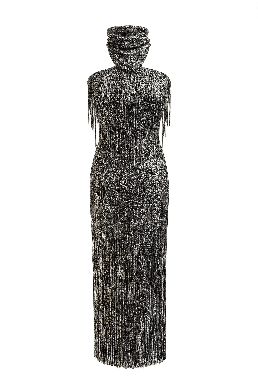 Silver Fringe Halter Gown