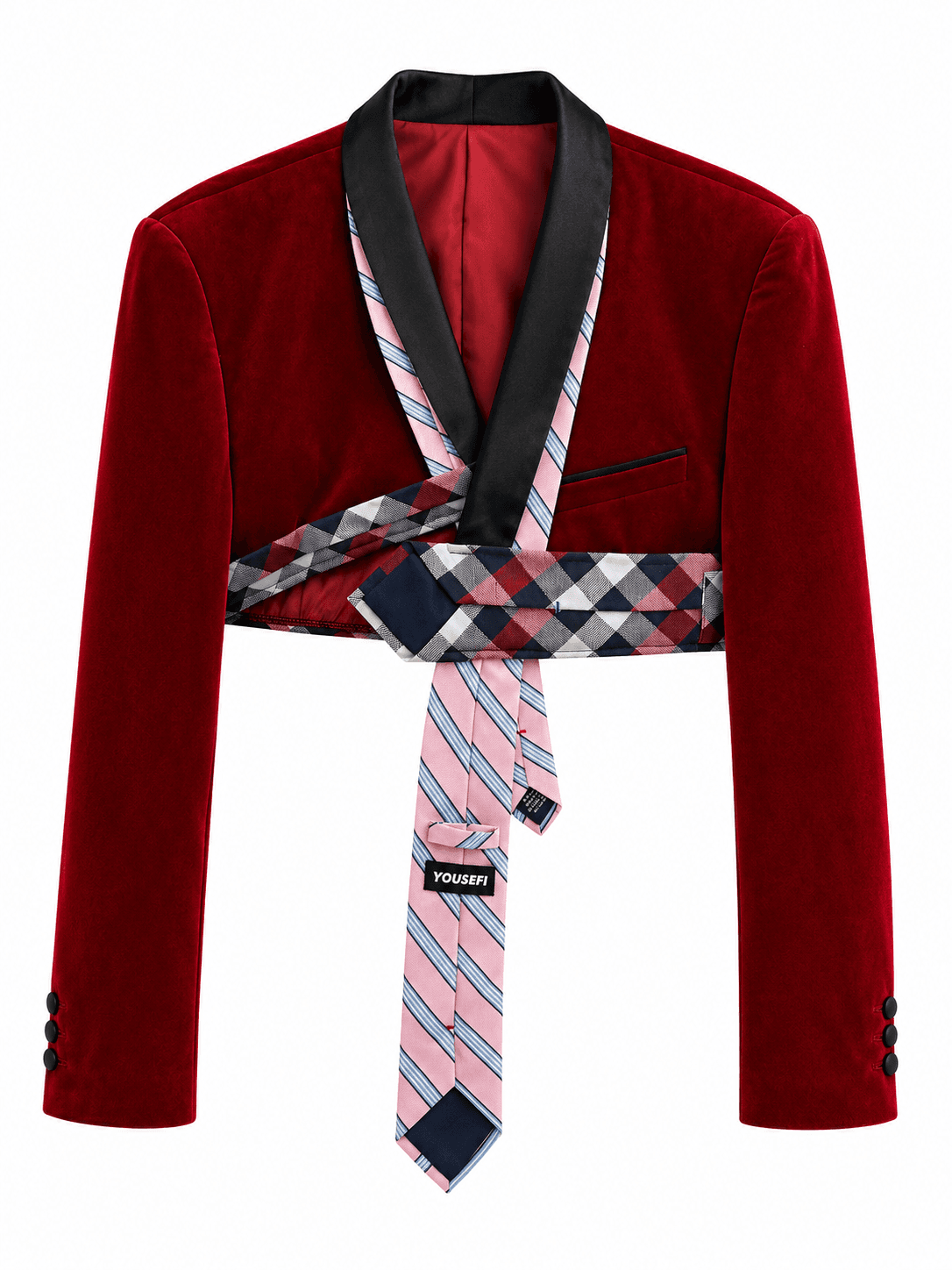 Tie Detail Cropped Velvet Blazer 