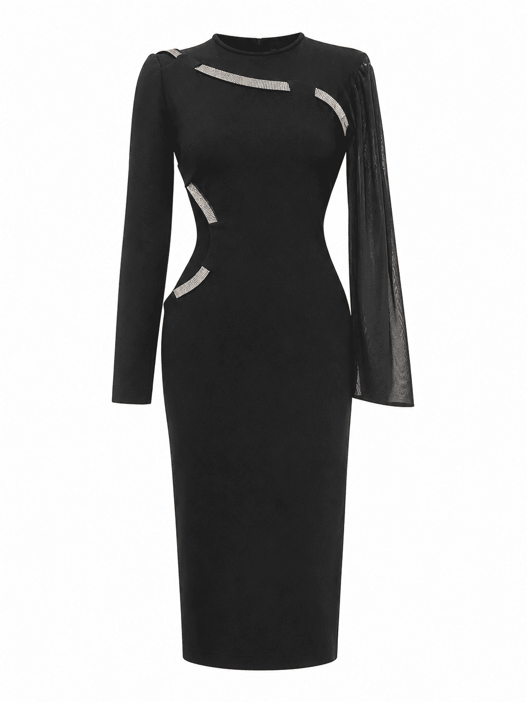 Asymmetric Cutout Black Midi Dress 