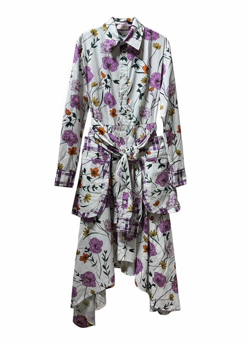 Floral Tie-Waist Shirt Dress