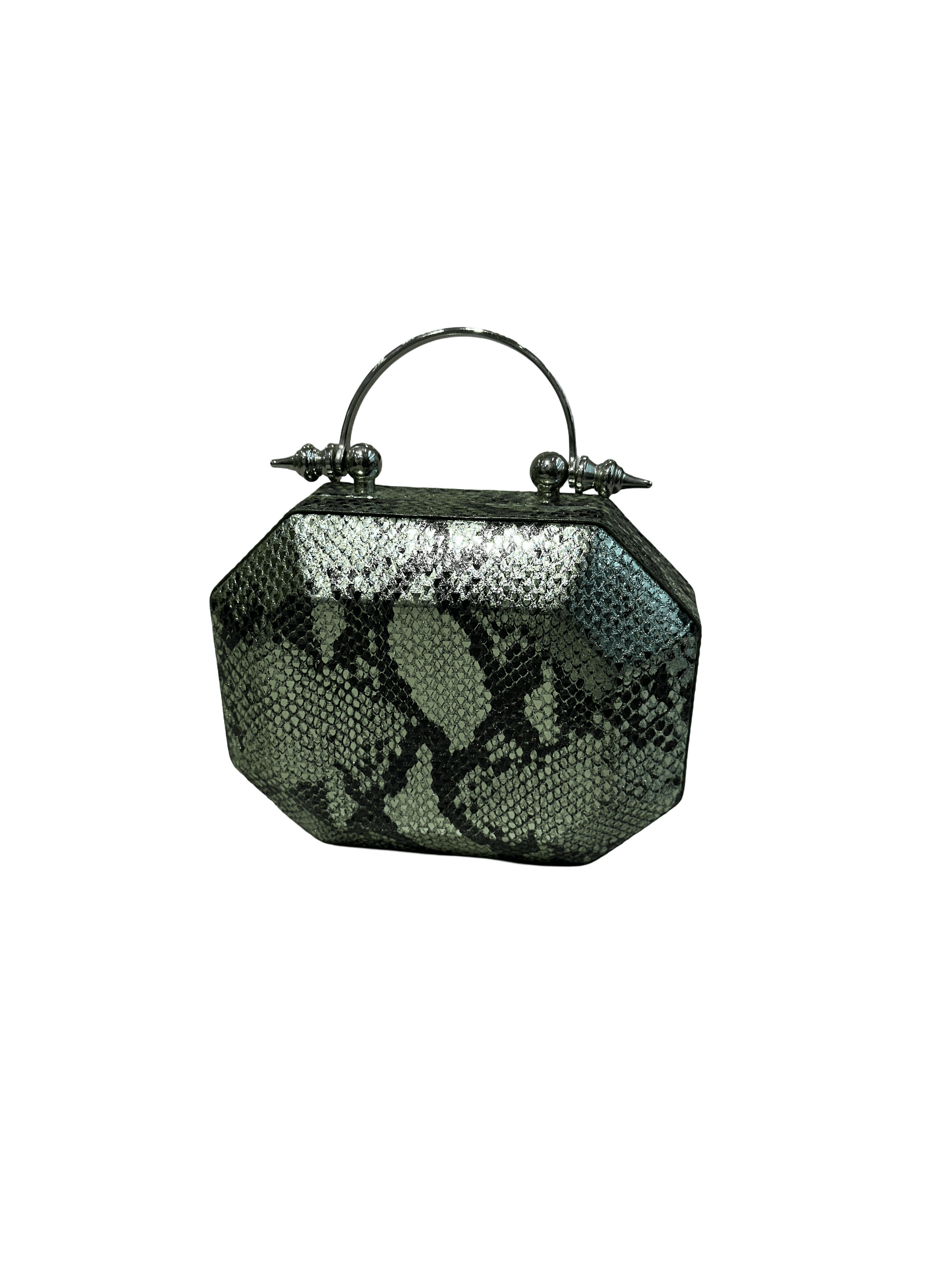 Metallic Green Python-Embossed Top-Handle Bag