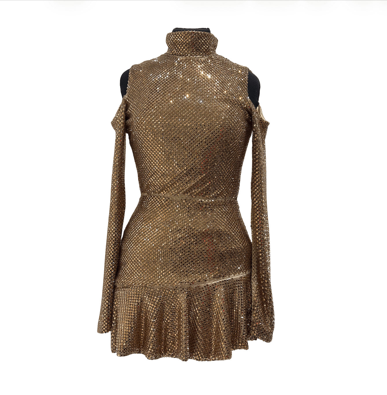 Crystal Mesh Cold-Shoulder Mini Dress
