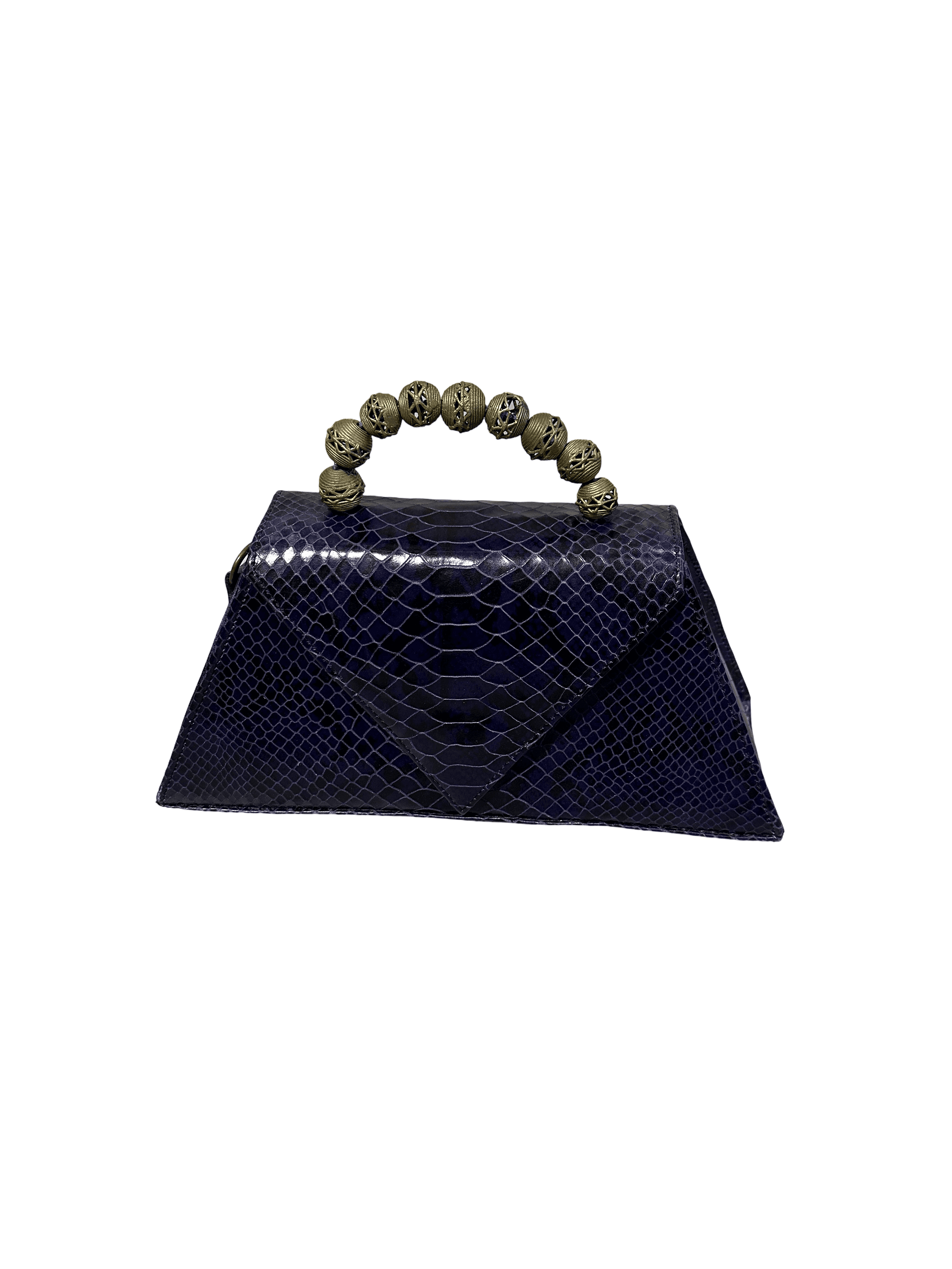Navy Python-Embossed Top-Handle Bag