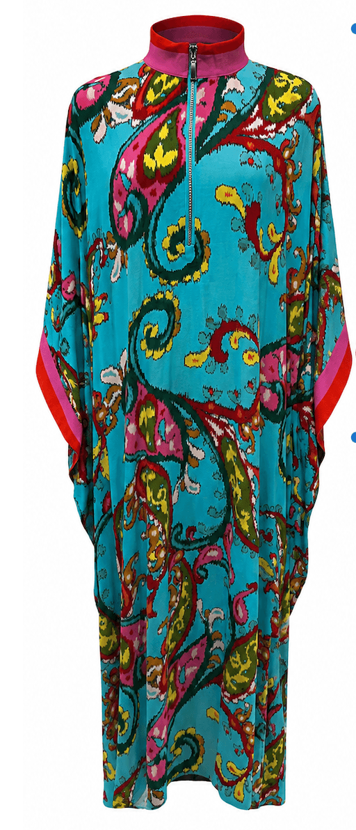 Turquoise Paisley Zip Caftan Dress