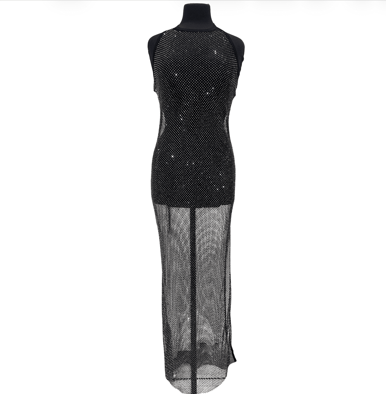 Rhinestone Mesh Halter Maxi Dress