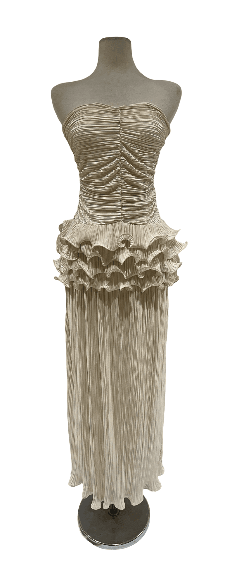 pleated cream gown